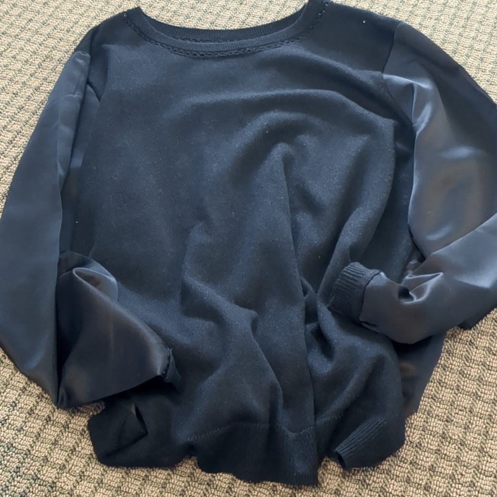 Black fine knit cotton and satin blouse.  Size xl.